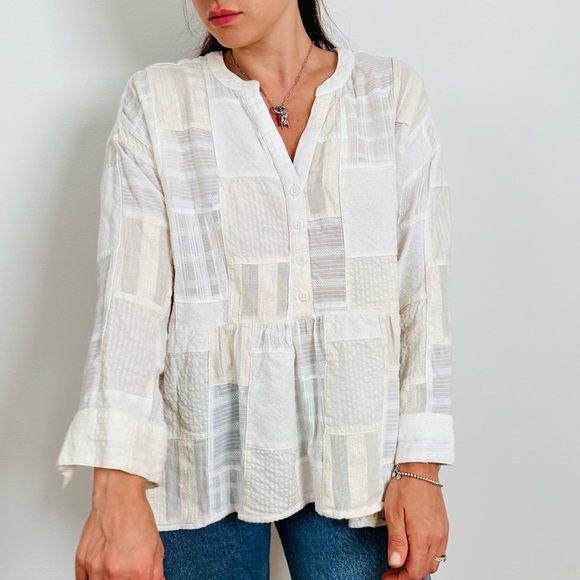 Anthropologie Maeve The Zoe Swing Blouse top boho patchwork plaid - Picture 8 of 14